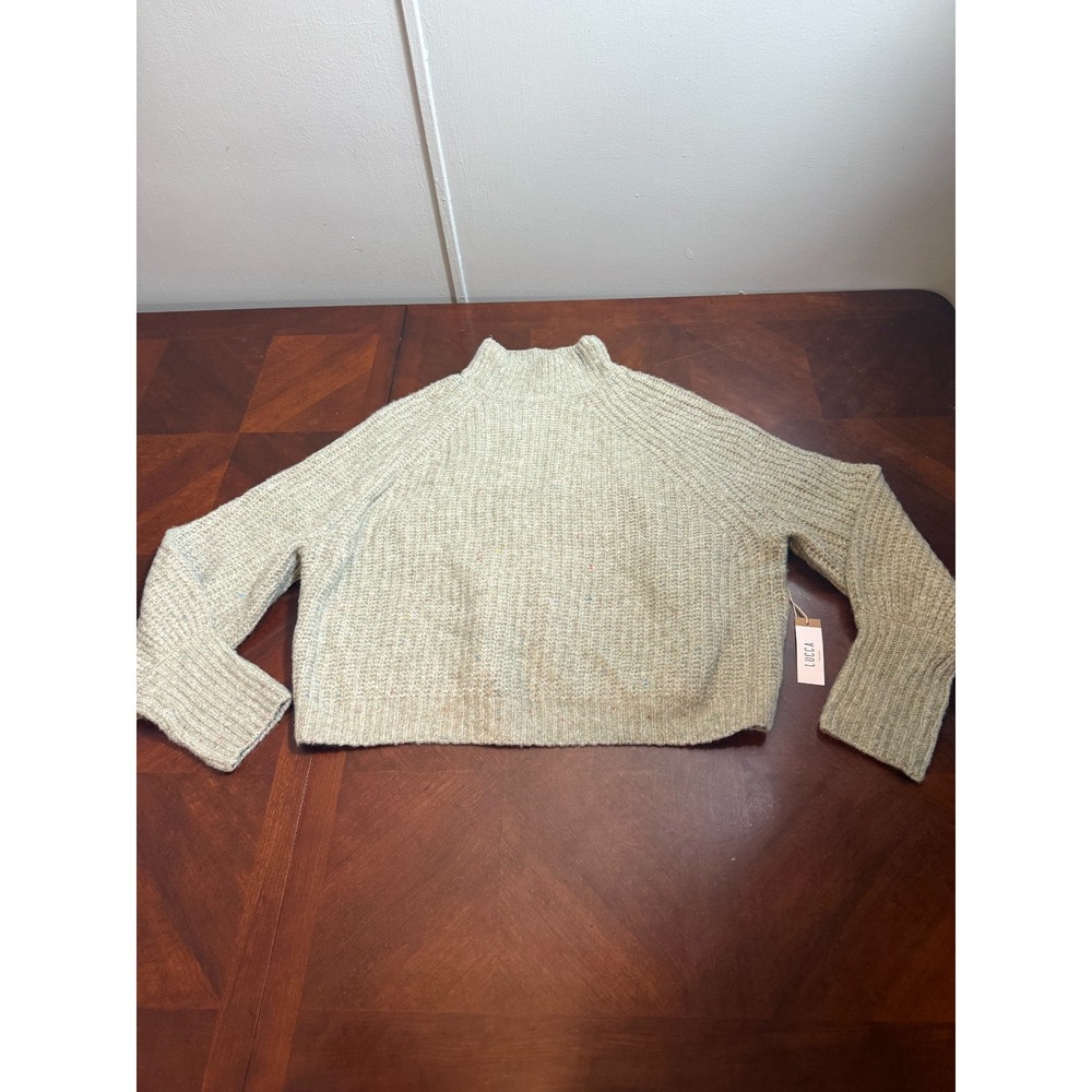 Lucca Couture‎ Mock Neck Sweater M Beige Speckled Knit Soft Cozy Pullover NWT